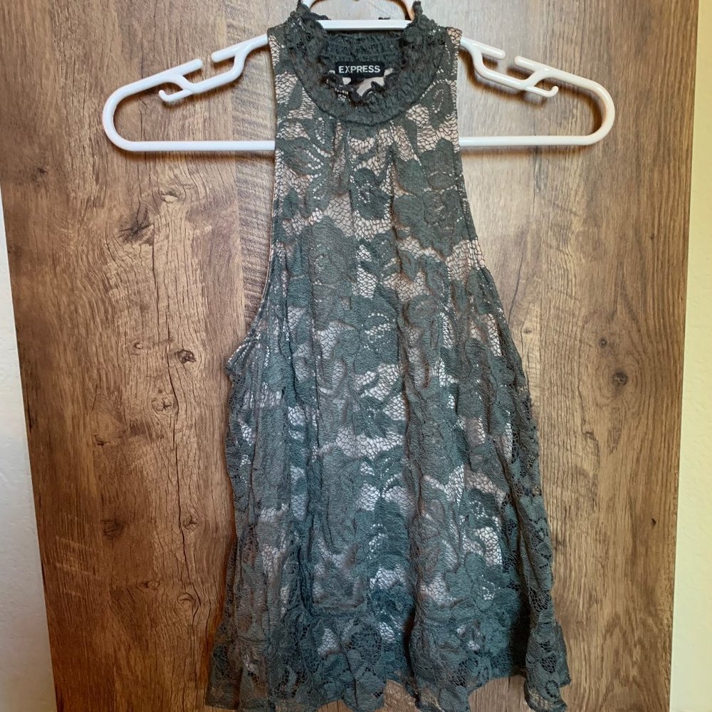 Express Grey Lace High Neck Tank